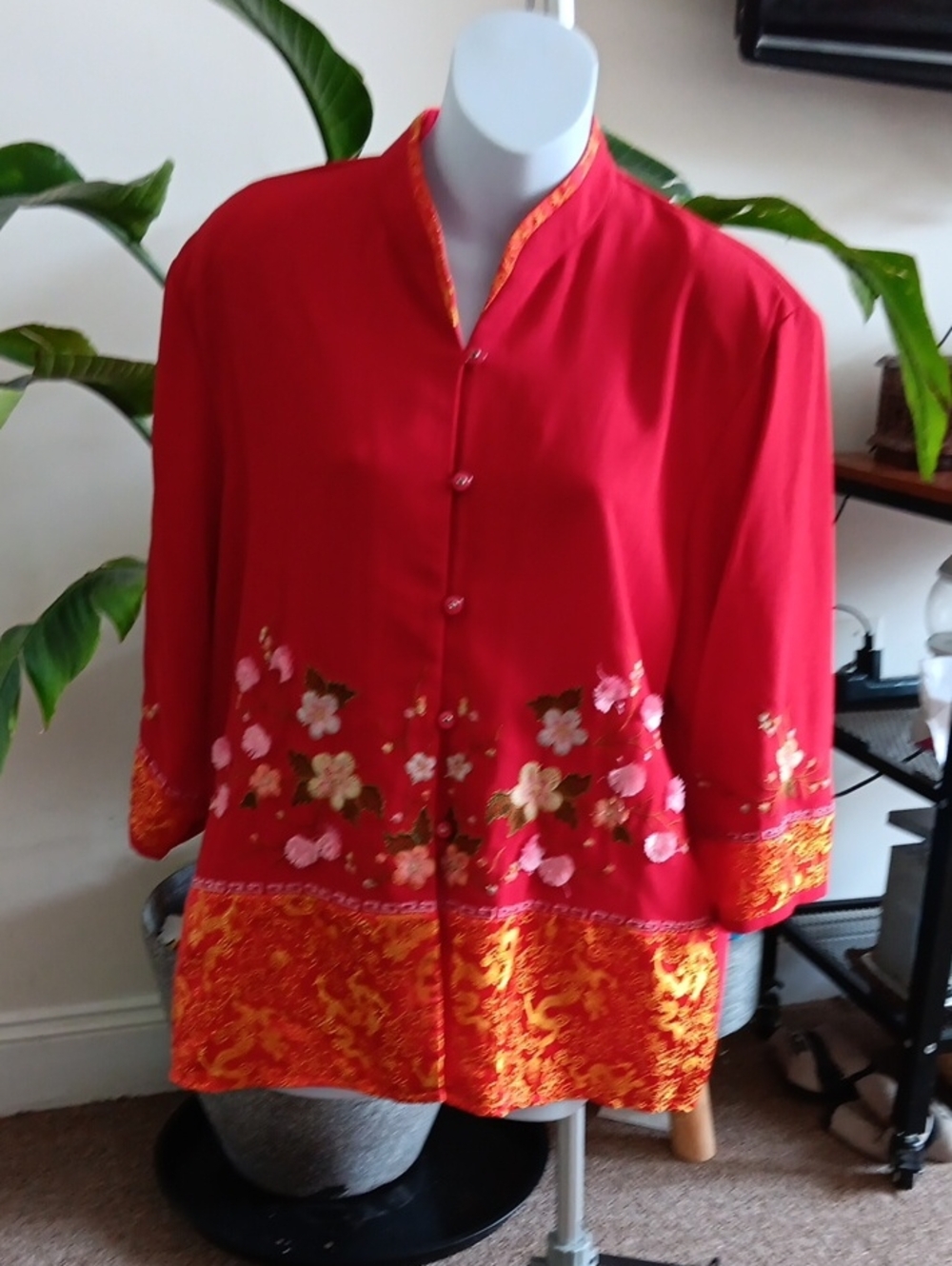 Lina  Floral Embroidered Asian-Style Jacket XXXL